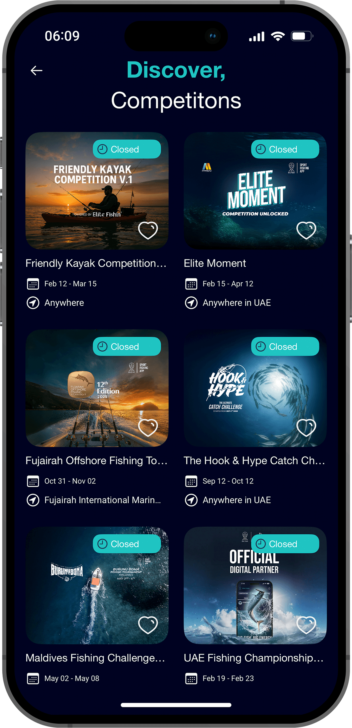 Elite Fishin' app — Competitions